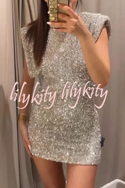 Adorable Sexy Vibes Sequin Wide Sleeve Mini Dress