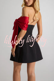 The Best Gift Satin Contrast Color Bow Detail Off Shoulder Mini Dress