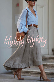 Caught A Vibe Linen Blend Back Elastic Waist Pocketed High Low Maxi Skirt