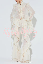 Fashionable Ruffled Elastic Waist Holiday Style Flared Pants