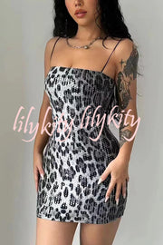 Leopard Print Sequin Sexy Sling Slim Fit Mini Dress