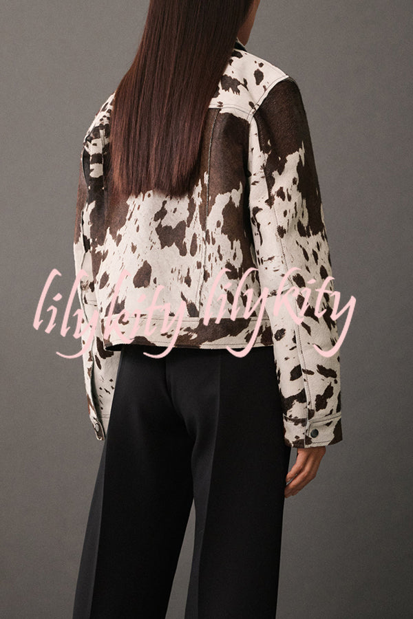 Fashionable Irregular Cow Pattern Lapel Short Jacket