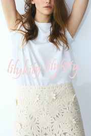 Fashion Floral Hollow Embroidery Slim Mini Skirt