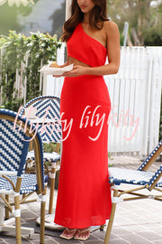 Solid Color Sexy One Shoulder Off Waist Maxi Dress