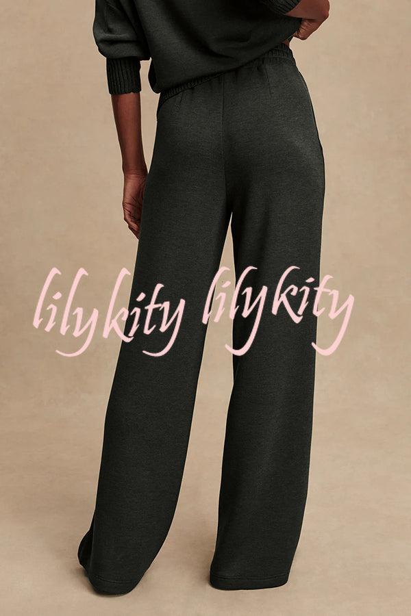 Barker High-Neck Long Sleeve Side Zipper Sweatshirt and Elastic Waist Pocketed Loose Pants Set