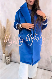 A Pleasant Winter Button Up Long Sleeve Pocket Lapel Loose Midi Jacket