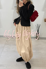 Solid Color Casual Pocket Elastic Waist Lantern Wide Leg Pants