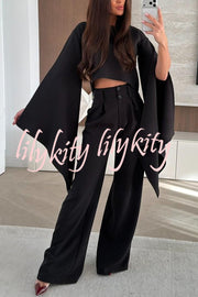 City Atelier Bell Slit Sleeve Top and High Rise Pocket Wide Leg Pants Set