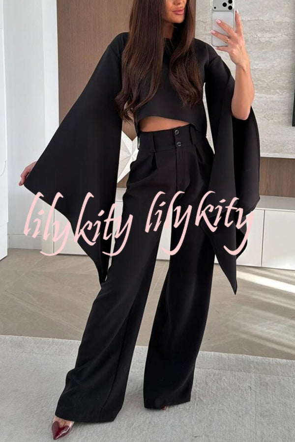 City Atelier Bell Slit Sleeve Top and High Rise Pocket Wide Leg Pants Set