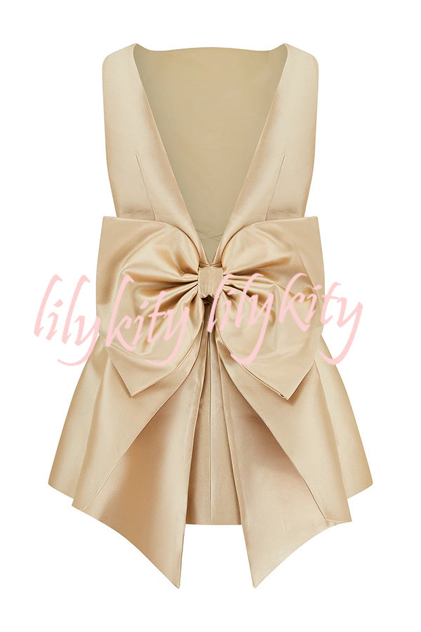 Ultimate Muse Satin Oversized Bow Detail Square Neck Mini Dress