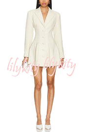 Purely Yours Button Up Lapel Long Sleeve Pleated Blazer Mini Dress