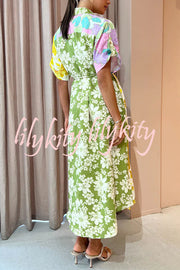 Travel Effortlessly Linen Blend Floral Patchwork Shirt Midi Dress