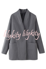 Solid Color Lapel Long Sleeve Casual Pocket Long Blazer
