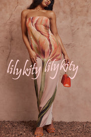 Beautiful Melody Chiffon Floral Print Bandeau Loose Maxi Dress