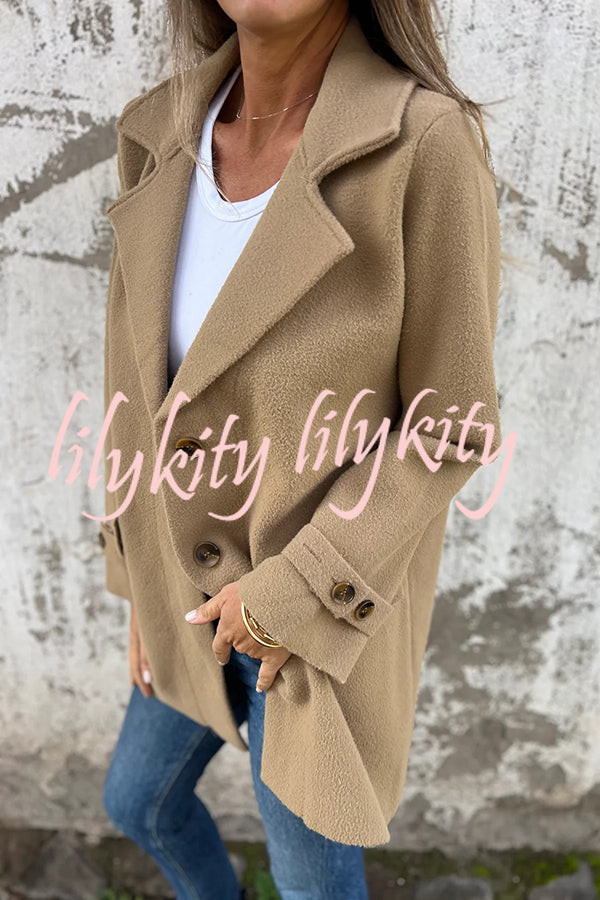 Solid Color Casual Lapel Long Sleeve Loose Woolen Jacket