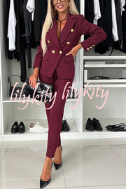 Feeling of Confidence Metal Button Long Sleeve Lapel Blazer