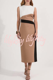 Workwear Day Colourblock Tailored Pencil Slit Stretch Midi Dress