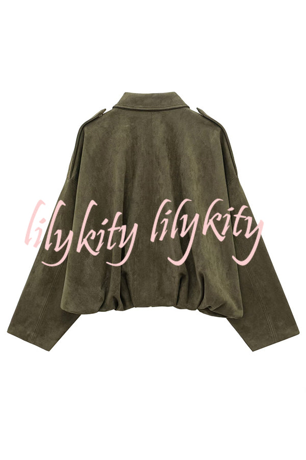 Fashion Lapel Long-sleeved Casual Bomber Jacket