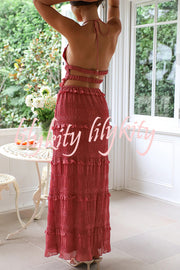 Feel Chic and Romantic Sequin Textured Material Back Elastic Halter Tie Tank