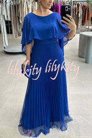 Ready for Holiday Cape Sleeve Tie-up Pleated Maxi Dress