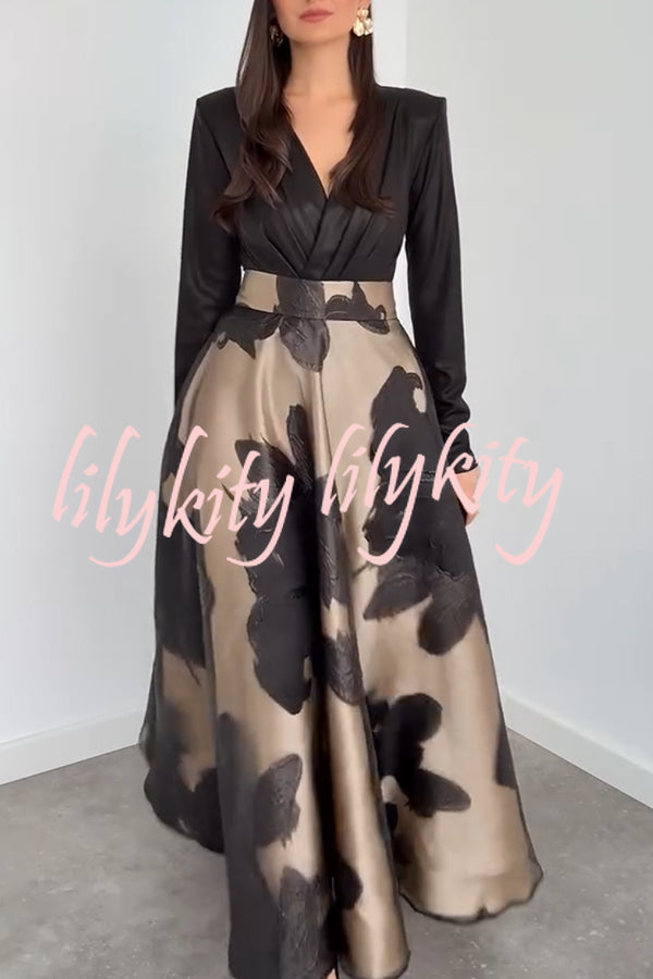 Chic Celebration Tulle Floral Pattern Jacquard High Rise Flared Maxi Skirt