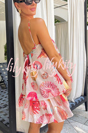 Ocean Princess Unique Print Halter Tiered A-line Mini Dress