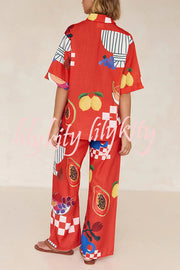 Unique Printed Casual Shirt and Elastic Waist Pants Set