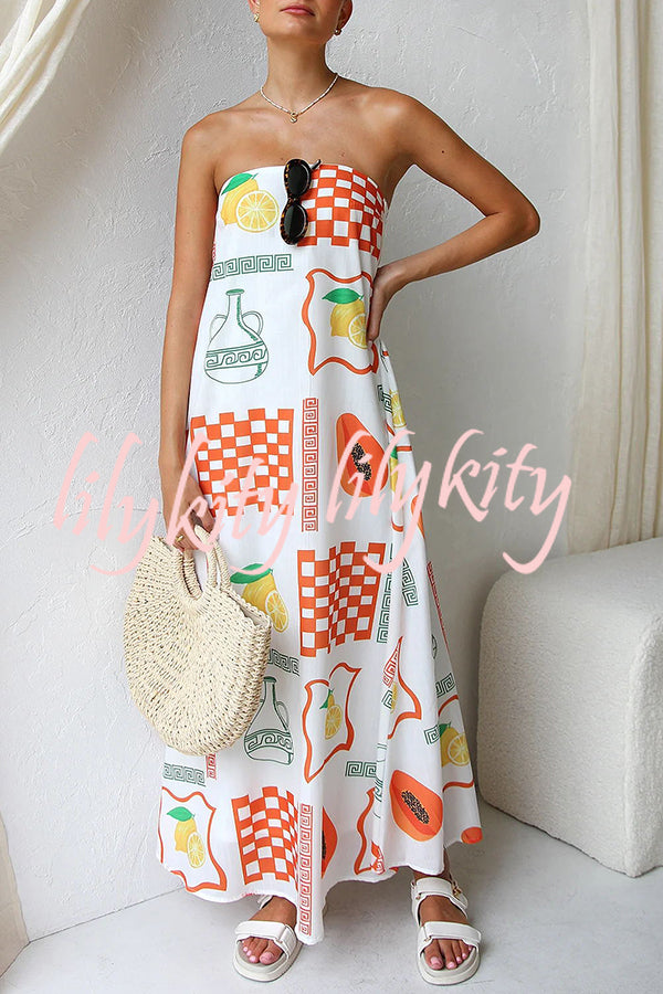 Sandy Silhouette Unique Print Strapless A-line Maxi Dress