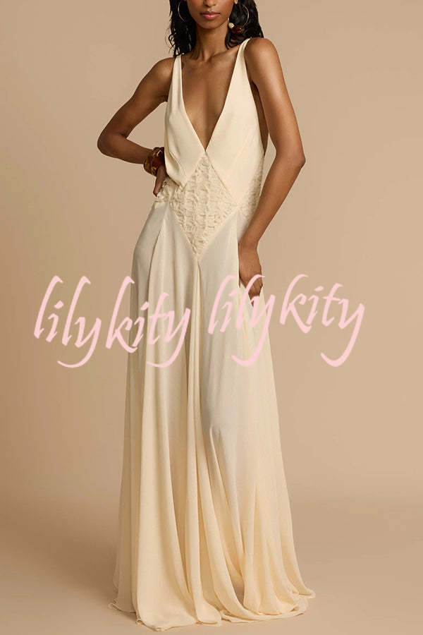 Venus By The Sea Tulle Lace Patchwork Backless Flowy Maxi Dress