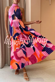 Romantic One Capri Print Halter Neck Pleated Maxi Dress