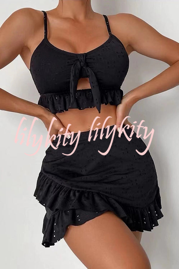 Hollow Patchwork Suspender Strap Three Pieces Swimsuit Set