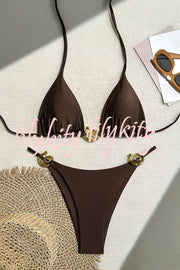 Sexy Halterneck Lace-up Metallic Stretch Two-piece Bikini Swimsuit