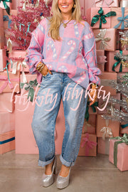 Christmas Candy Crew Neck Long Sleeve Loose Knit Sweater