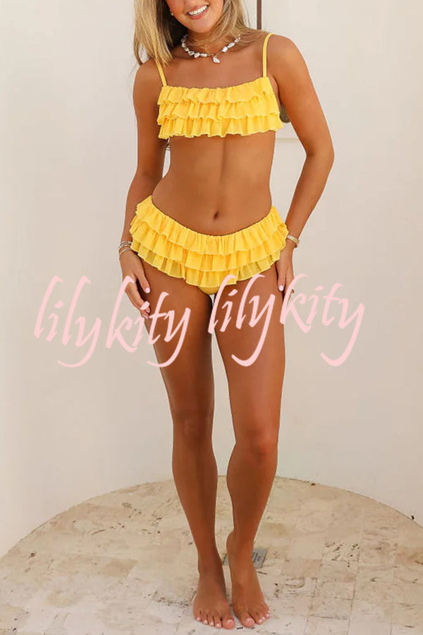 Sweet Summer Mood Tiered Ruffle Design Stretch Bikini Swimsuit