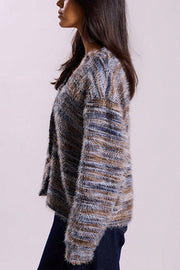 Fashionable Mixed Color Loose V-neck Casual Knit Cardigan