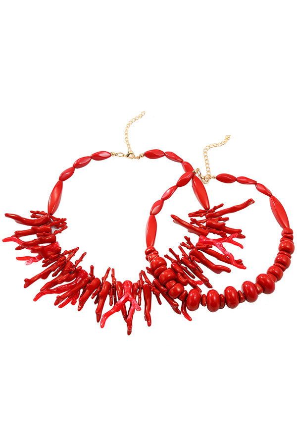 Bohemian Red Coral Necklace Two-piece Set