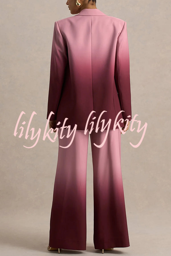 Enya Ombre Print Single Button Long Sleeve Lapel Loose Blazer