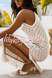 Solid Color Sleeveless Knitted Tassel Slim High Slit Midi Dress