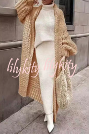 Embrace The Cold Solid Color Long Sleeve Knitted Loose Maxi Cardigan