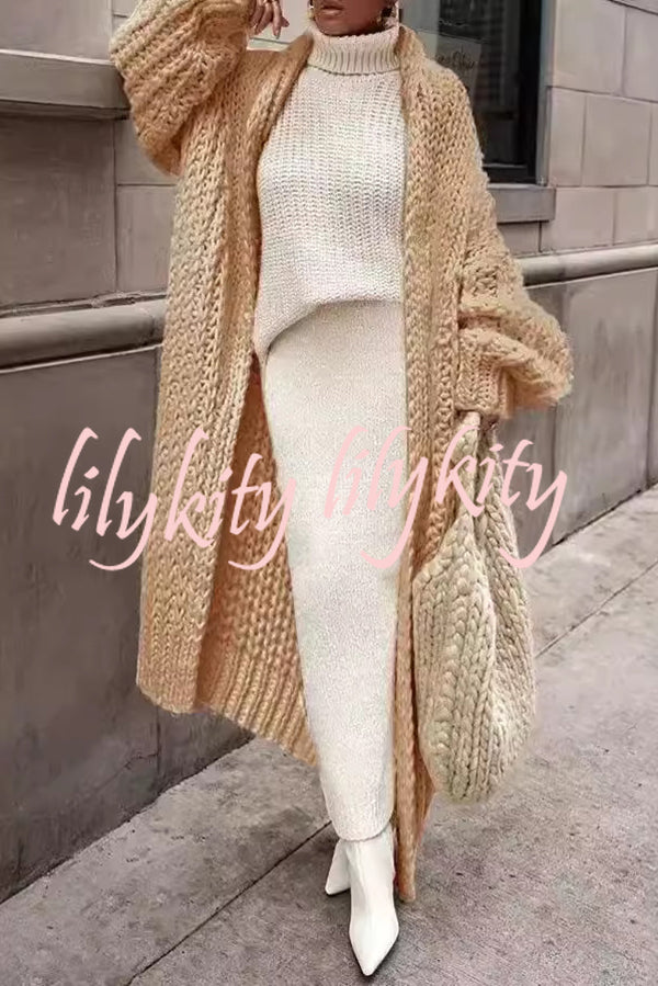 Embrace The Cold Solid Color Long Sleeve Knitted Loose Maxi Cardigan