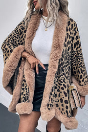 Leopard Print Fashionable Raw Edge Shawl Cape Cardigan