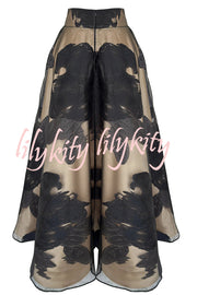 Chic Celebration Tulle Floral Pattern Jacquard High Rise Flared Maxi Skirt