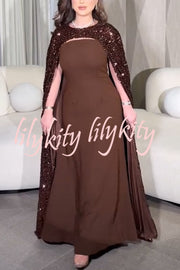 Formal Party Sequin Shawl Slip Maxi Dress