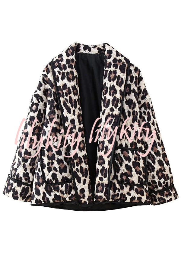 Leopard Print Loose Lapel Pocket Jacket