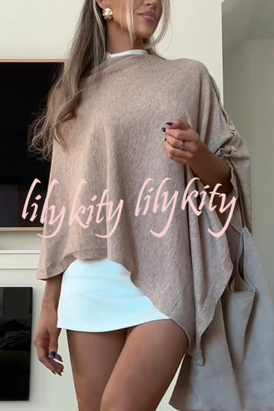 Women Cashmere Knit Shrug Bolero Side Button Detail Lightweight Shawl  Poncho