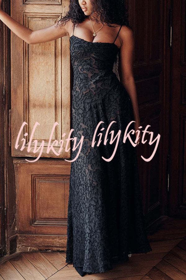 Fashion Sexy Suspenders See-through Holiday Slim Maxi Dress