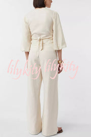 Lets Go Out Linen Blend Balloon Sleeve Wrap Tie-up Loose Top