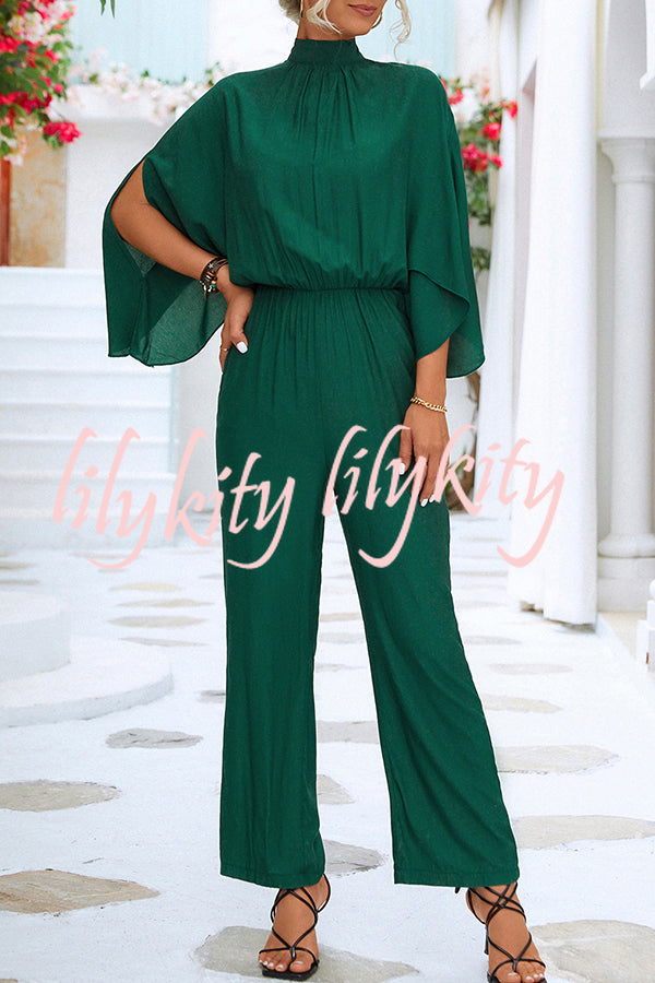 Solid Color Slit Back Lace Up Hollow Long Sleeve Jumpsuit