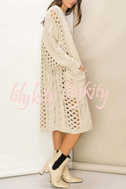 Jamila Knit Cable Cotout Long Sleeve Pocket Oversized Midi Cardigan