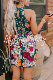 Wish Upon A Dream Floral Applique Halter Mini Dress